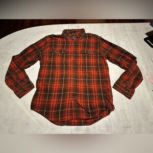 George Men's Orange and Brown Plaid Button Down Flannel